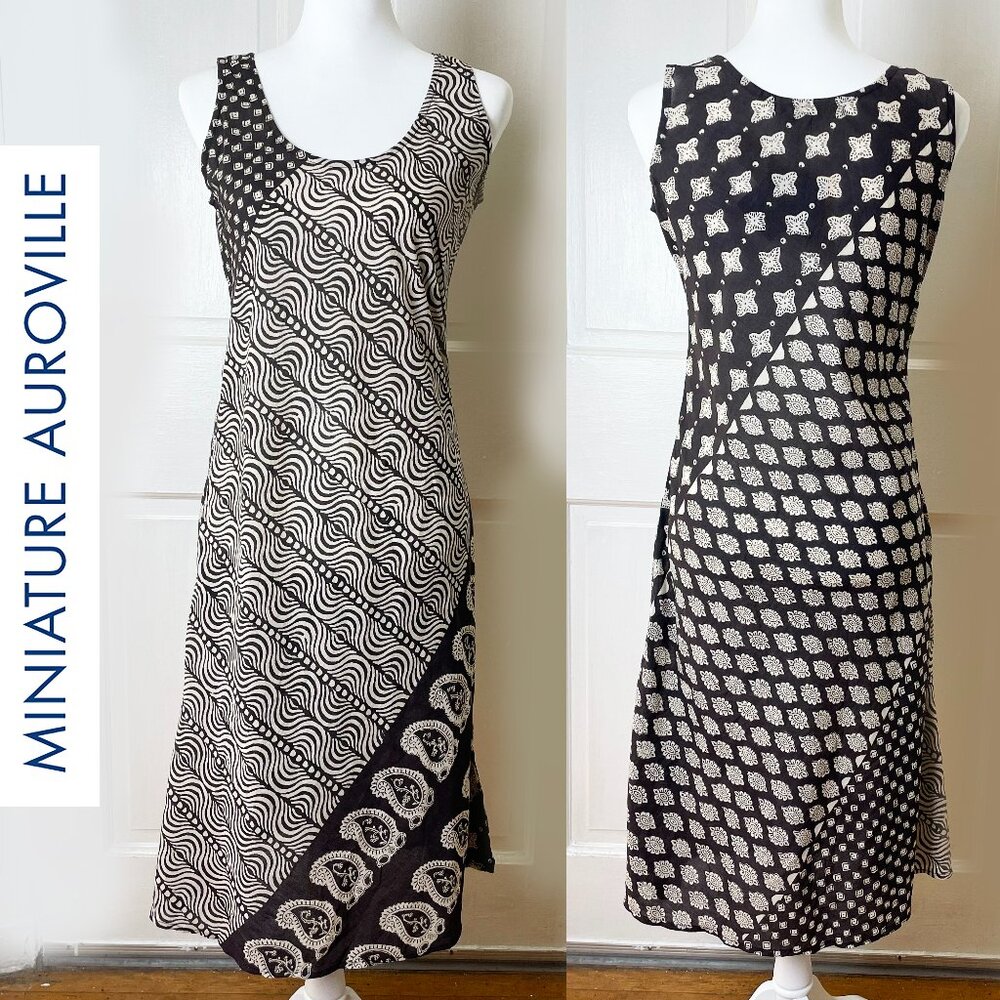 "Miniature Auroville" Hand Printed Sundress from India | Size S | NWT